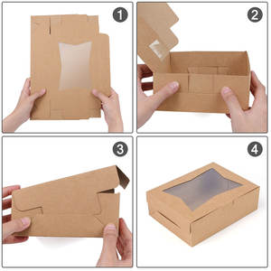 10/pcs boîte à pâtisserie visuelle pour fenêtre, boîte à Dessert pour produits de boulangerie, boîte-cadeau en papier Kraft, avec couvercle, cadeau de mariage, boîte d'assemblage Simple - Product Image 4