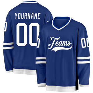 เสื้อฮอกกี้น้ำแข็งผู้ชาย โพลีเอสเตอร์ 100% สีน้ำเงินรอยัล น้ำหนักเบา สกรีนโลโก้ ชื่อผู้เล่น เบอร์ผู้เล่น แบบซับลิเมชั่น ชุดทีม ขายส่ง - Product Image 1