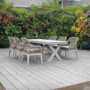 Ensemble de salle à manger élégant 6 places en corde et en bois pour patio et jardin - Product Image 1