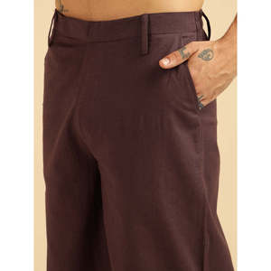 Ensemble coordonné Amanush pour homme en coton marron uni, chemise à manches longues à col mandarin, pantalon longueur cheville, décontracté, respirant, été, 2 pièces - Product Image 3