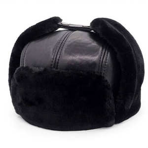 Chapeau aviateur d'hiver en cuir d'extérieur classique sur mesure coupe-vent en fausse fourrure casquette à oreillettes pour hommes femmes ski chasse - Product Image 3