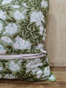 100% coton véritable bloc de main imprimé taie d'oreiller vert feuillu avec avant et arrière flammé pour un usage domestique - Product Image 5