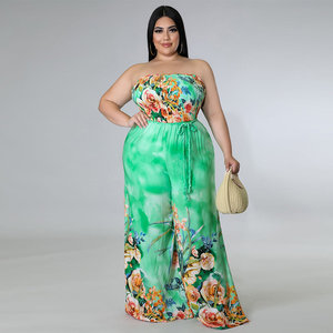 Tuta Intera a Gamba Larga con Stampa Floreale per Donne Taglie Forti, Vita Alta, Casual, Formale, Motivo a Righe, Estiva, Fitness, in Tela Lavorata a Maglia - Product Image 5