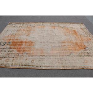 Tapis vintage, grand tapis turc de 6,46 x 9,5 pieds, tapis en laine à motifs floraux orange et blanc - Product Image 3
