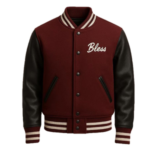 Veste de baseball confortable de couleur marron, manteau chaud en laine d'hiver avec col montant, logo sur le devant, personnalisation du logo - Product Image 1
