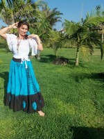 Jupe longue 25 yards en coton uni respirant avec ceinture, style tribal décontracté, pour femme, avec plumes, coupe empire, pour la danse du ventre