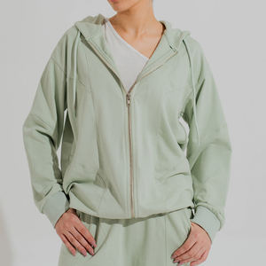 Sweat à capuche zippé vert clair pour femme, en tissu doux et confortable, qualité supérieure, style athleisure, streetwear tendance - Product Image 1