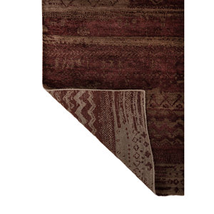 พรมขนสัตว์และไหมถักมือลายเรขาคณิตสีเบจและสีน้ำตาล รุ่น EBSK-663 สำหรับห้องนั่งเล่นหรือทางเดินในบ้าน รูปทรงสี่เหลี่ยมผืนผ้า - Product Image 5