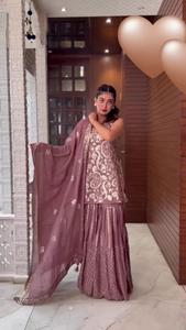 Nuevo diseñador pesado bordado lentejuelas trabajo Sharara conjunto fiesta desgaste superior Palazzo y Dupatta vestido elegante traje a precio al por mayor - Product Image 4