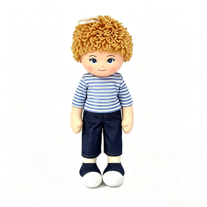 customized Boy fabric doll, plush Curly blonde hair boy <b>stuffed</b> doll, <b>Soft</b> boy rag doll, Striped shirt boy plush <b>toy</b> - Product Image 3