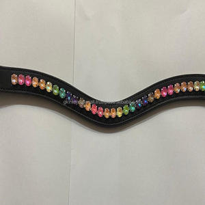 Banda de cuero para cejas de caballo, banda personalizada con piedras redondas grandes, cadena ostentosa, canal vacío, alta calidad, precio al por mayor - Product Image 3