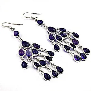 Boucles d'oreilles chandelier classiques en argent plaqué 925 avec design goutte d'eau en améthyste, tendance pour femmes, bijoux de mode pour mariage - Product Image 2