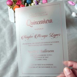 2mm 5x7 pouces feuille d'or rose estampage givré acrylique invitations de <span class=keywords><strong>mariage</strong></span> translucide Quinceanera <span class=keywords><strong>plexiglas</strong></span> invite pour 15 ans - Product Image 3