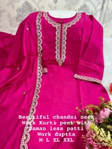 Fantaisie Evergreen Designer Outfit Mousseline Soie Kurti Pantalon Fil De Travail Manuel Lourd Travail Avec Dupatta Achats En Ligne Inde - Product Image 5