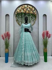 Contemporary Copper Color Bridal Lehenga Choli Set Banarasi <b>Silk</b> <b>Silk</b> Rayon Materials <b>Thread</b> Sequence Embroidery for Party Wear - Product Image 4