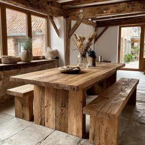 Ensemble de table à manger carrée en bois massif de style européen moderne KALATRI, écologique et fait main, 6 places, pour la maison et la villa - Product Image 2