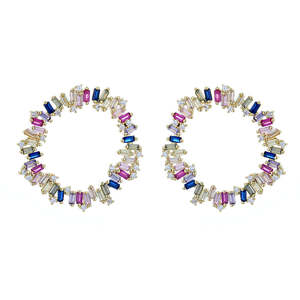 Pendientes de aro J multicolor de plata de ley con cristales - Product Image 6