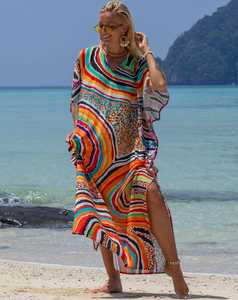 Robe caftan décontractée pour femmes Robe de plage à imprimé léopard solide avec décorations Taille 6XL pour les vacances à manches en gros - Product Image 4