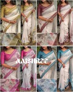 ผ้าส่าหรีและเสื้อผู้หญิงผ้าแทสป้าซิลค์แบบสองสีเลื่อมตำแหน่งสำหรับงานแต่งงานคอลเลกชันใหม่ล่าสุดพิมพ์ลายดิจิตอล - Product Image 4