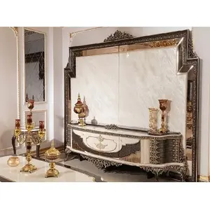 Metallic Polished Hand Carved TV Cabinet For Home Romania Style HAnd Carved Tv Wall Stands Luxury Hand Carved TV Cabinet