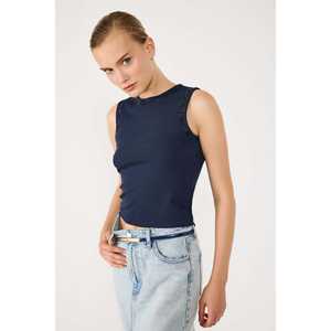 Blusa Casual sin Mangas con Cuello Redondo para Mujer, Logotipo Bordado en la Parte Delantera, Decoración de Lentejuelas y Encaje, Talla XL, Tejido de Poliéster, Corte Regular - Product Image 1