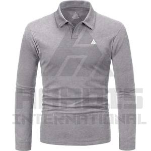 Polo uni de couleur personnalisée pour hommes, manches longues, t-shirt décontracté en coton mélangé avec col, tenue décontractée parfaite, produit OEM - Product Image 2