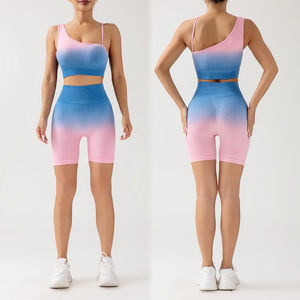 Customize logo design <b>bra</b> Seamless Activewear for Women, Custom Asymmetric Shoulder <b>Sports</b> <b>Bra</b> + <b>Shorts</b> Yoga <b>Set</b> - Product Image 2