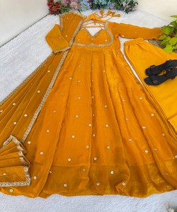 Robe de mariée en coton brodé de sequins satinés FENDY DESIGNER, avec dupatta, séchage rapide, prix de gros - Product Image 5
