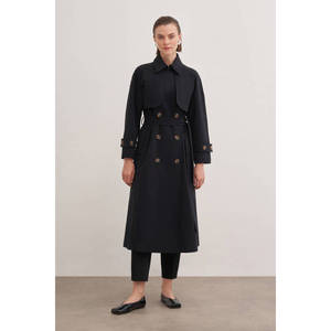 Manteau trench en laine vintage pour femme, à double boutonnage, avec garniture en fourrure - Product Image 1