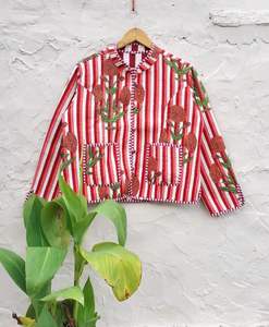 เสื้อแจ็คเก็ตผ้าฝ้ายพิมพ์ลายสไตล์โบฮีเมียนสำหรับผู้หญิง ตกแต่งด้วยลายทางแบบคิโมโน ติดกระดุมด้านหน้า ทำมือสไตล์วินเทจ เหมาะสำหรับฤดูหนาว - Product Image 6