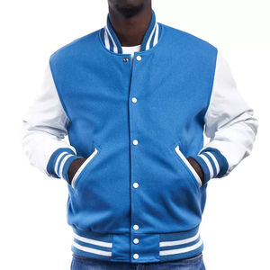 Custom Wholesale Varsity Jacket Black <b>Wool</b> Body with <b>White</b> Leather Sleeves button up baseball jacket letteman - Product Image 1