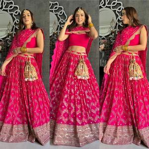 Exclusive <b>Pink</b> Color Designer Wedding Engagement Wear Georgette Embroidery Sequence Work Beautiful Lehenga Choli With <b>Purse</b> - Product Image 3