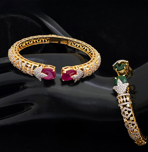 Gold White Finish Designer <b>Bracelet</b> Front Openable Perfect For Wedding Functions, Party Wear Minimal Wear Beautiful Design - Product Image 1