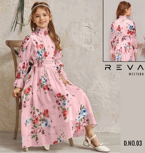 Vestido de fiesta de estilo occidental para niñas, vestidos de flores rosas con cuello redondo para niñas de 5 a 12 años - Product Image 3