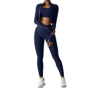 Top Class Gym Fitness <b>Set</b> Sports Wear Gym Yoga Bra Leggings Jacket Quick Dry Fitness 3 Pieces Yoga <b>Set</b> - Product Image 3