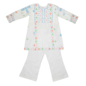 Traje de Algodón Bordado para Niñas, 3 Piezas - Blanco - Product Image 1