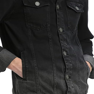 แจ็กเก็ตยีนส์ลำลองสำหรับผู้ชายสไตล์วินเทจแจ็กเก็ตยีนส์สีดำธรรมดาทรงโอเวอร์ไซส์ออกแบบโลโก้ได้ตามต้องการ - Product Image 5