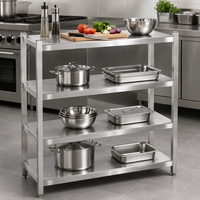 Étagère de rangement autoportante en acier inoxydable 304 201 personnalisable, 4 niveaux, pour cuisine de restauration