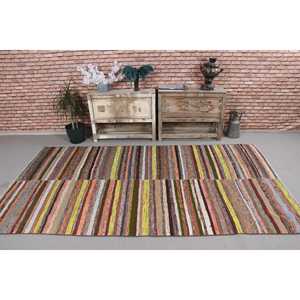 Turkish Vintage Rug, 4.7x8.5 ft Kilim Rug, <b>Brown</b> Animal Print <b>Wool</b> Rug - Product Image 2