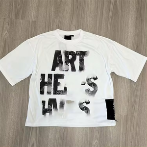 Camiseta de hombre de algodón 100% con estampado DTG de serigrafía de logotipo personalizado de alta calidad, Camiseta lisa con hombros caídos, ajuste holgado, longitud recortada, logotipo frontal - Product Image 1