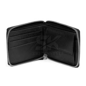 Cartera de cuero con cremallera de un solo tono y diseño de logotipo personalizado, superventas, precio mayorista - Product Image 3