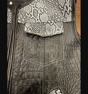 <b>MENS</b> CROCODILE and SNAKE EMBOSSED LEATHER Motorcycle <b>Vest</b> <b>Black</b> White Cowhide Biker <b>Vest</b> with Custom logo - Product Image 2