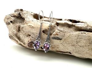 Pendientes clásicos de plata maciza 925, joyería para mujer, Plata de Ley 925, amatista, piedras preciosas, estilo bohemio, pendientes hechos a mano, regalo - Product Image 3