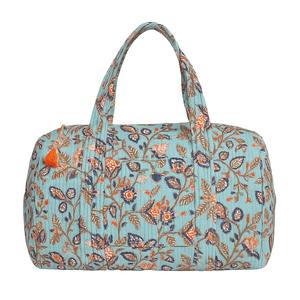 Sac de sport et de voyage matelassé en coton, bleu ciel et orange, avec motif floral imprimé à la main, écologique, durable et robuste, idéal pour le yoga - Product Image 1