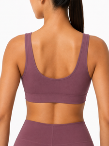 Soutien-gorge de sport violet à col rond avec coussinets amovibles pour le yoga et l'entraînement physique - Product Image 3