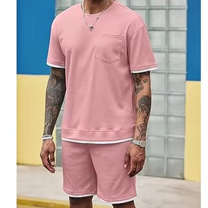 Conjunto de 2 piezas de moda de verano para hombre, camiseta de media manga de tela personalizada, pantalones cortos, transpirables, ligeros, de secado rápido, High Street - Product Image 6