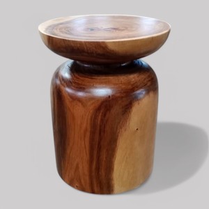 Taburete Escultural de Madera Maciza de 35 cm de Diámetro, Mesa Auxiliar Redonda Orgánica de 3 Niveles, Taburete de Tambor Tallado a Mano de Madera de Suar Natural para Hotel o Villa - Product Image 5