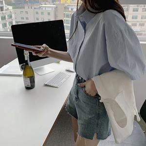 100% Cotton Oversized Women's Shirts High Quality Casual Summer Shirts Stylish Short Sleeves Turn-Down <b>Collar</b> Shirt - Product Image 3