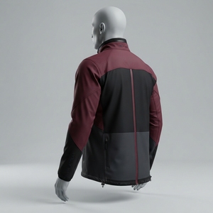 Chaqueta Cortavientos con Capucha para Hombre, Color Borgoña y Negro, con Cierre Completo, Bloques de Color, para Deportes al Aire Libre, con Bolsillos con Cierre - Product Image 2