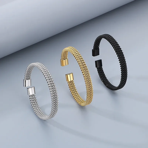 304 Stainless Steel Braided Mesh <b>Bracelet</b> Flat Twist Open Cuff Bangle for <b>Men</b> Use Modern Fashion Jewelry for <b>Men</b> and Women - Product Image 5